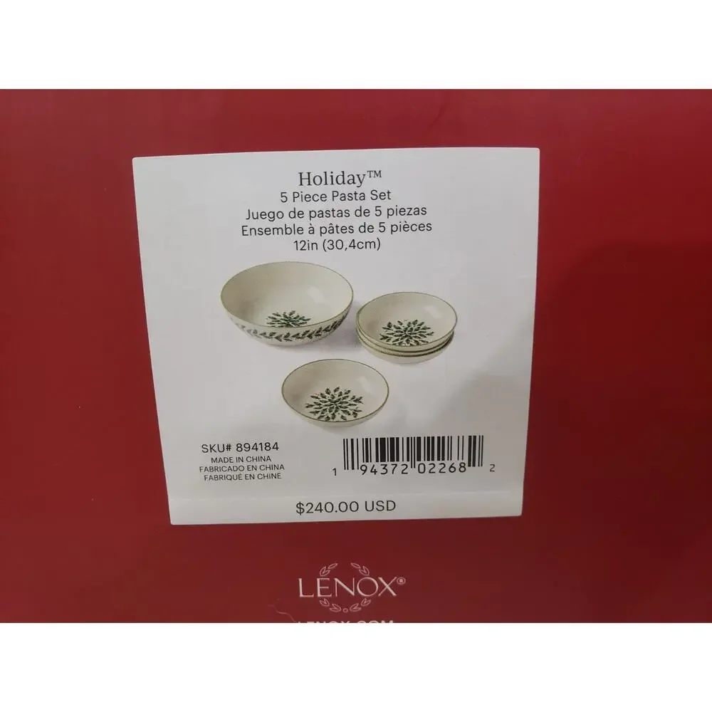 NEW Lenox Holiday 894184 Pasta Serving 5 Piece Set Christmas Bowl‎